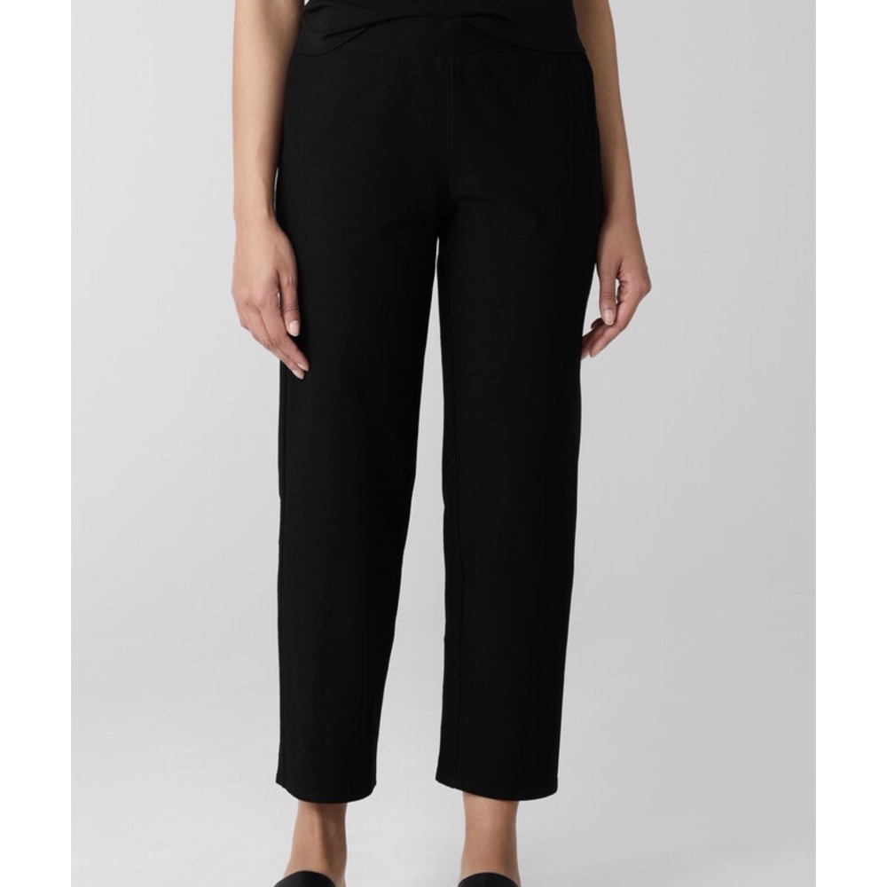 EILEEN FISHER Size-M/Petite Pants Washable Stretch Crepe Straight Leg Black
